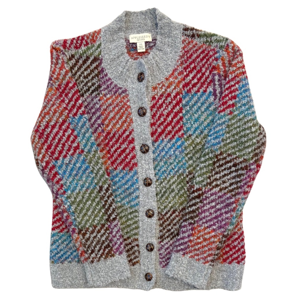 Multicolor Knit Cardigan Sweater Petites PS Button Front Cozy Appleseed’s